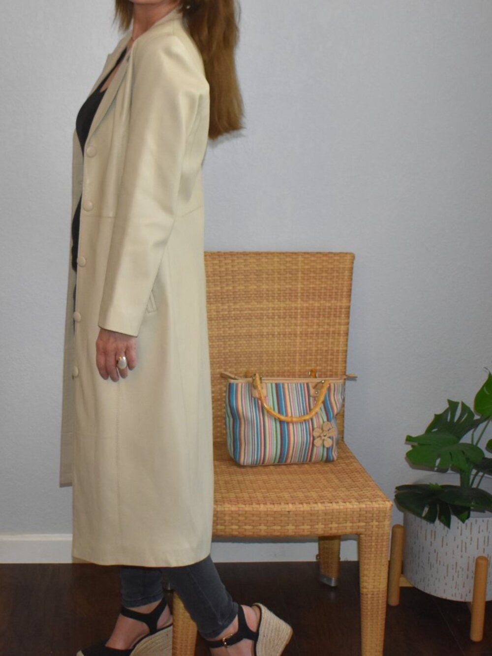 Vintage Moroccan Genuine Lambskin Leather Blazer Trench Coat Tan Size Small - Picture 5 of 13
